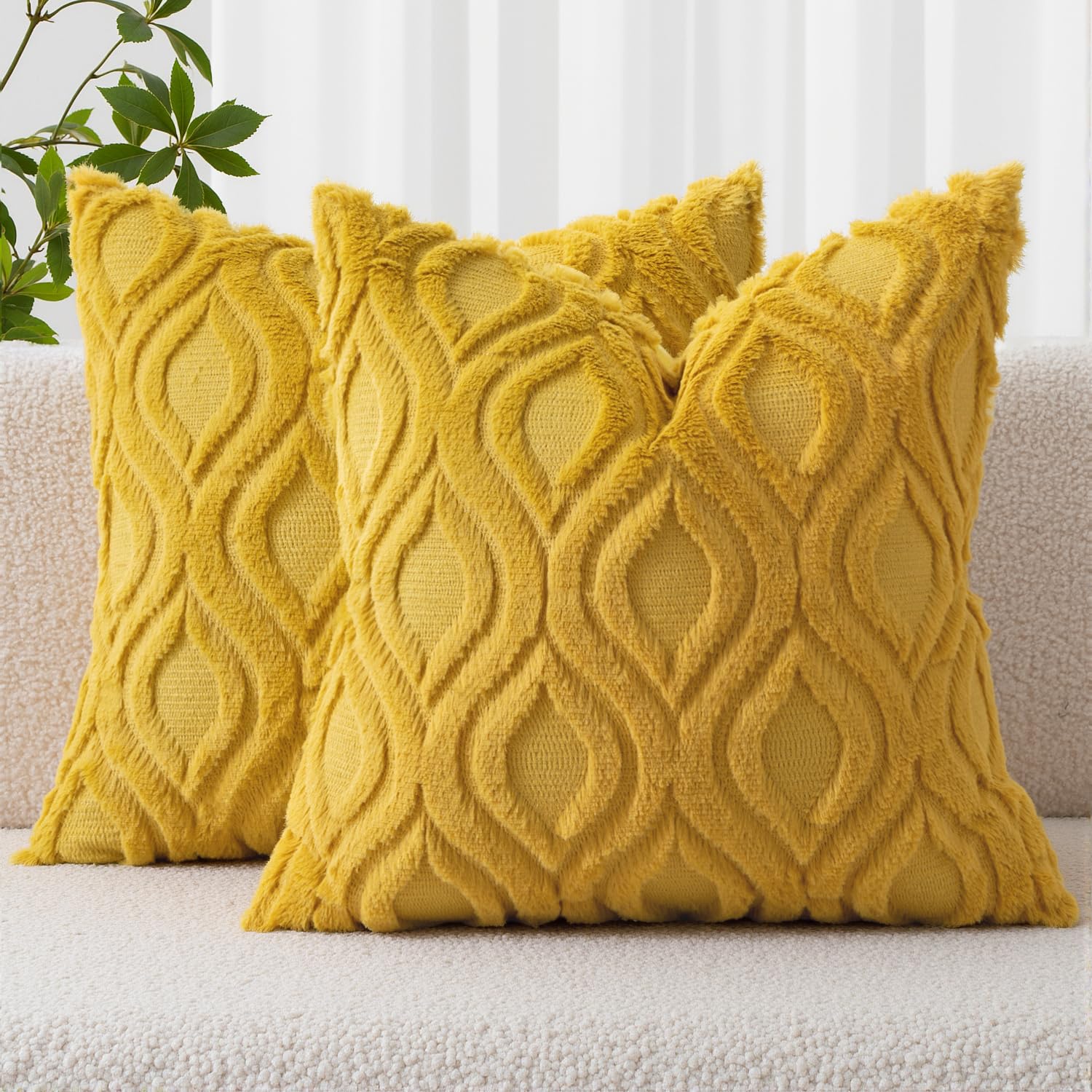 Photo 1 of MIULEE Mustard Yellow Fall Throw Pillow Covers 24x24 Inch, Soft Plush Faux Wool Solid Couch Pillows Euro Shams Set of 2, Decorative Farmhouse Boho Cushion Covers for Sofa Living Room Bed Home Decor