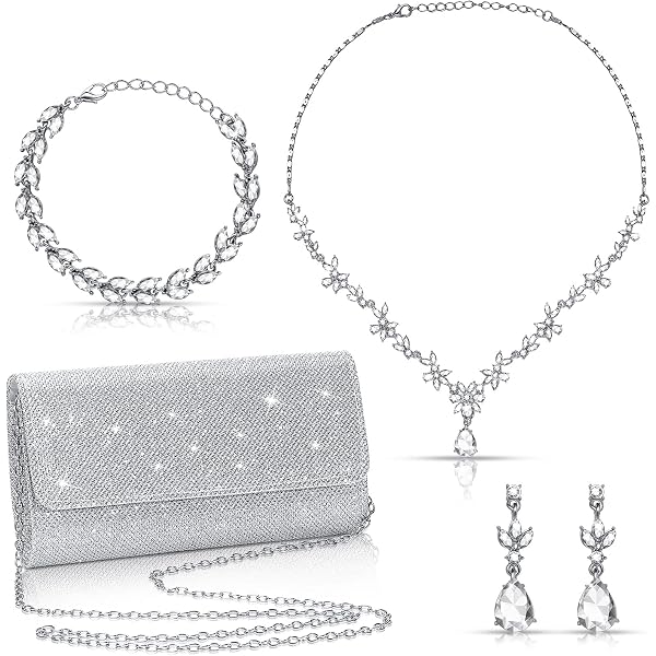 Amazon.com: 4 Pieces Silver Clutch Purse Rhinestone Jewelry  display picture 3