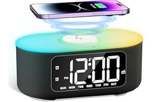 JALL Fabric Alarm Clock for Bedroom, with Big Led Screen Display, Bluetooth Stereo Sound Speaker, FM Radio, Fast Wireless Charging, USB Charging Port, Nightlight, White Noise, Ideal for Gift, Black