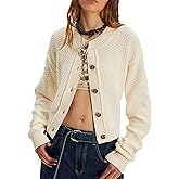 Zontroldy Womens 2025 Spring Fall Casual Cropped Cardigan Button Front Solid Color Striped Long Sleeve Tops Sweaters