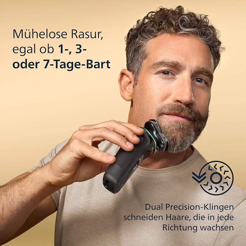 Rasierer i9000 Prestige, elektrischer Nass- und Trockenrasierer für Herren mit integriertem Trimmer, schwarz, Drucksensor, Reinigungsstation, Ladestation und Reiseetui (Modell XP9207/30)