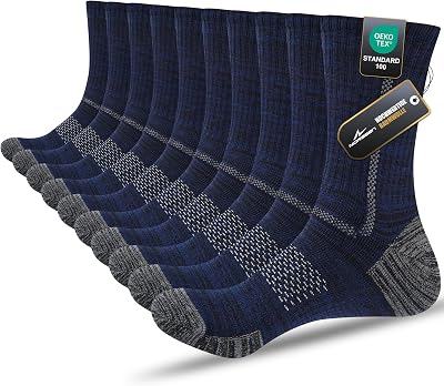 Baumwollsocken Herren, 5 Paar, gepolsterte Crew Socken Marine M