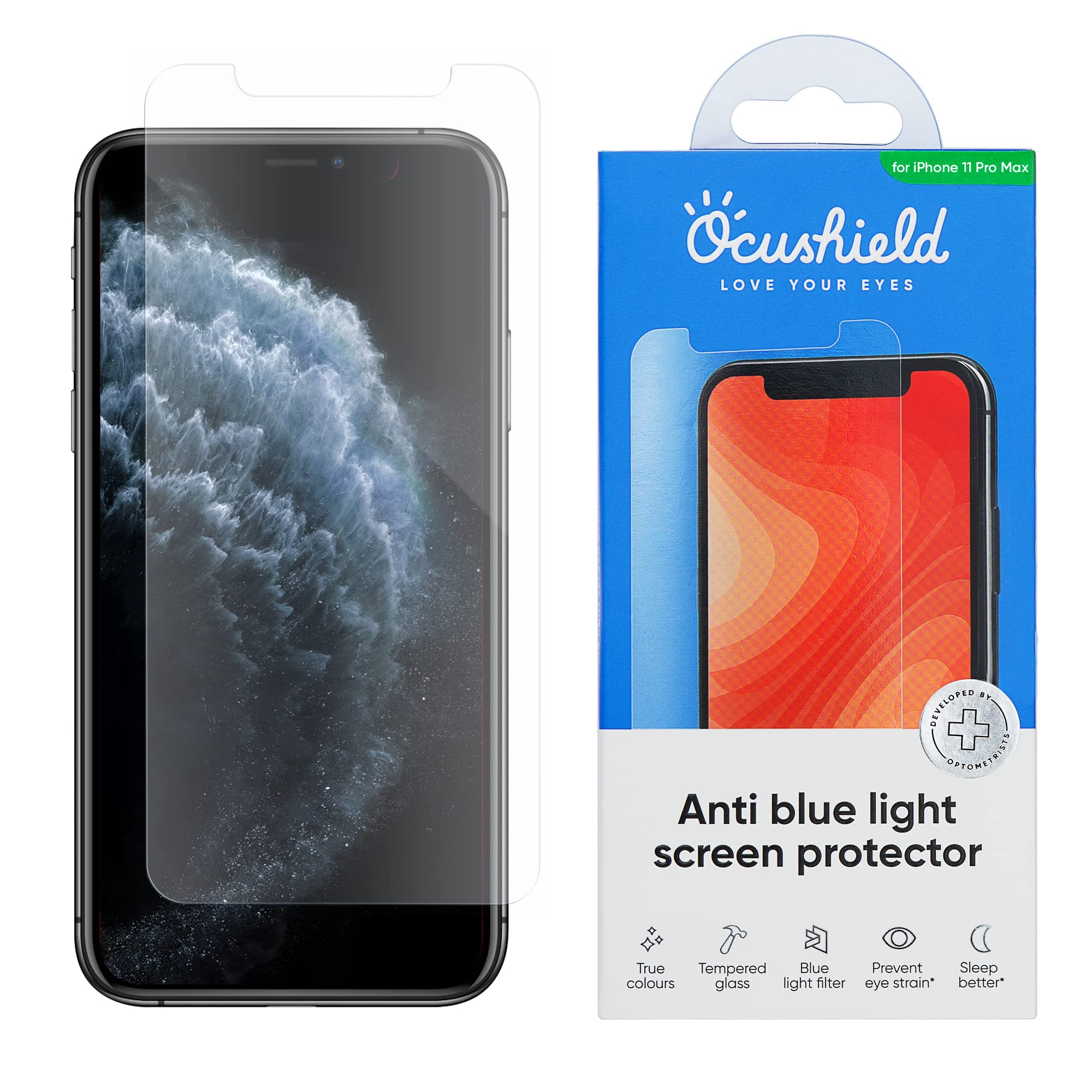 Ocushield Anti Blue Light Tempered Glass Screen Protector for iPhone 11 Pro Max | iPhone XS Max - Protect Your Eyes, Reduce Migraines & Improve Sleep