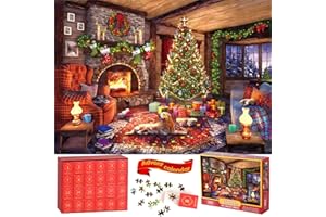YOUSHEME Advent Calendar 2024 Jigsaw Puzzle, 24 Boxes Packing 1008 Pieces Holiday Puzzle for Adults, Christmas Countdown Puzzles Gift Decorations, Warm Christmas Holiday Puzzles Gift (dog)