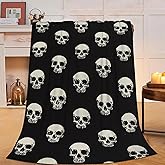 Gothic Skull Blanket Soft Cozy Spooky Skull Plush Throw Blanket Super Warm Fleece Fuzzy Halloween Skeleton Bedding Blanket Gifts for Kids Girls Boys Women Bed Decor Stuff 40"X50"