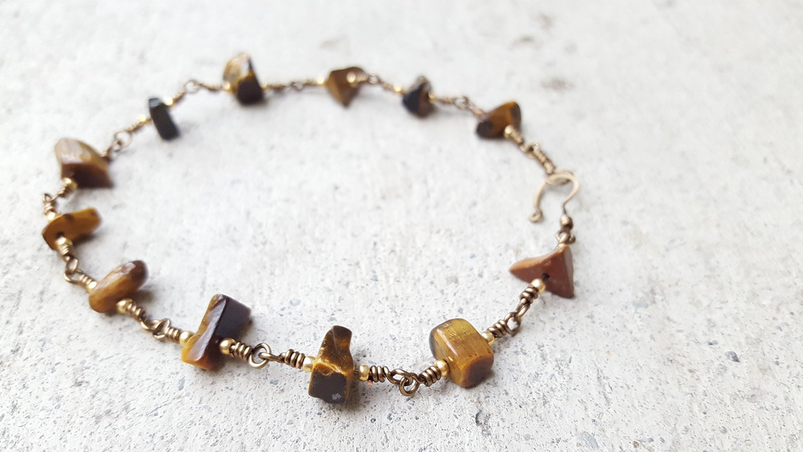 Tigereye gemstone wire wrapped anklet