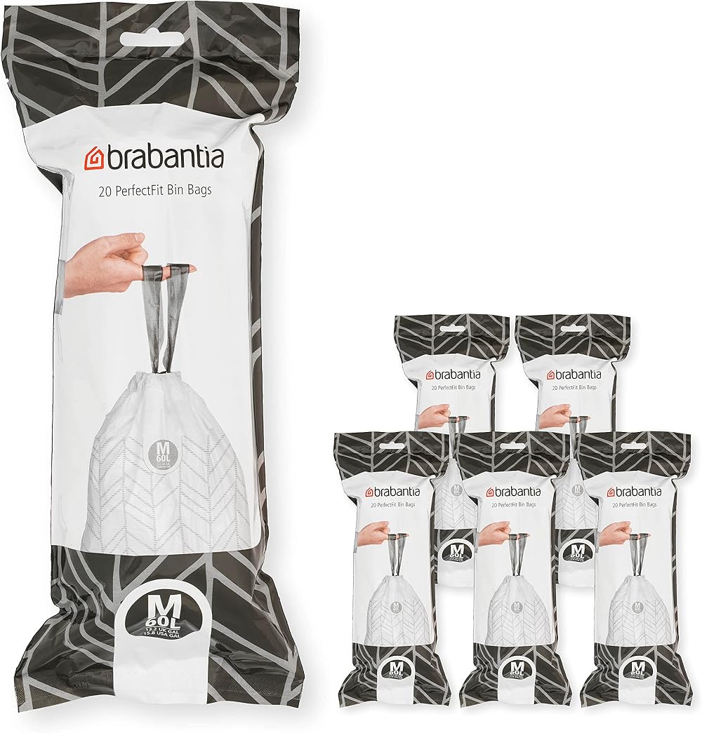 Brabantia PerfectFit Bin Liners M 60 Litre Thick Plastic 120 Bags