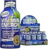 Vitamin Energy Immune+ Extra Strength Energy Shot Blue Raspberry 12 Pack, 260mg Natural Caffeine, B-Vitamins, Citicoline, Green Tea, Immunity & Focus Support, Zero Sugar, Gluten-Free 1.93 fl oz