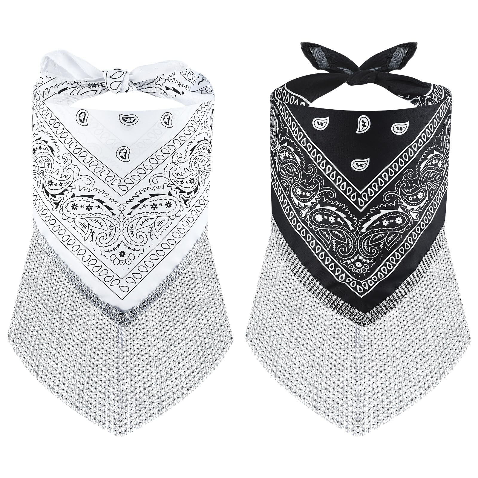 Photo 1 of **************MISSING THE WHITE ONE************
Mabor Rhinestone Bandana, 2Pcs Disco Cowgirl Bandana, Black and White Western Bachelorette Bandanas with Rhinestone Fringe Sparkly Fringed Rhinestone Bandana for Women