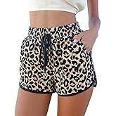 Kafeimali Women's Fashion Summer Leopard Beach Shorts Casual Short Pants