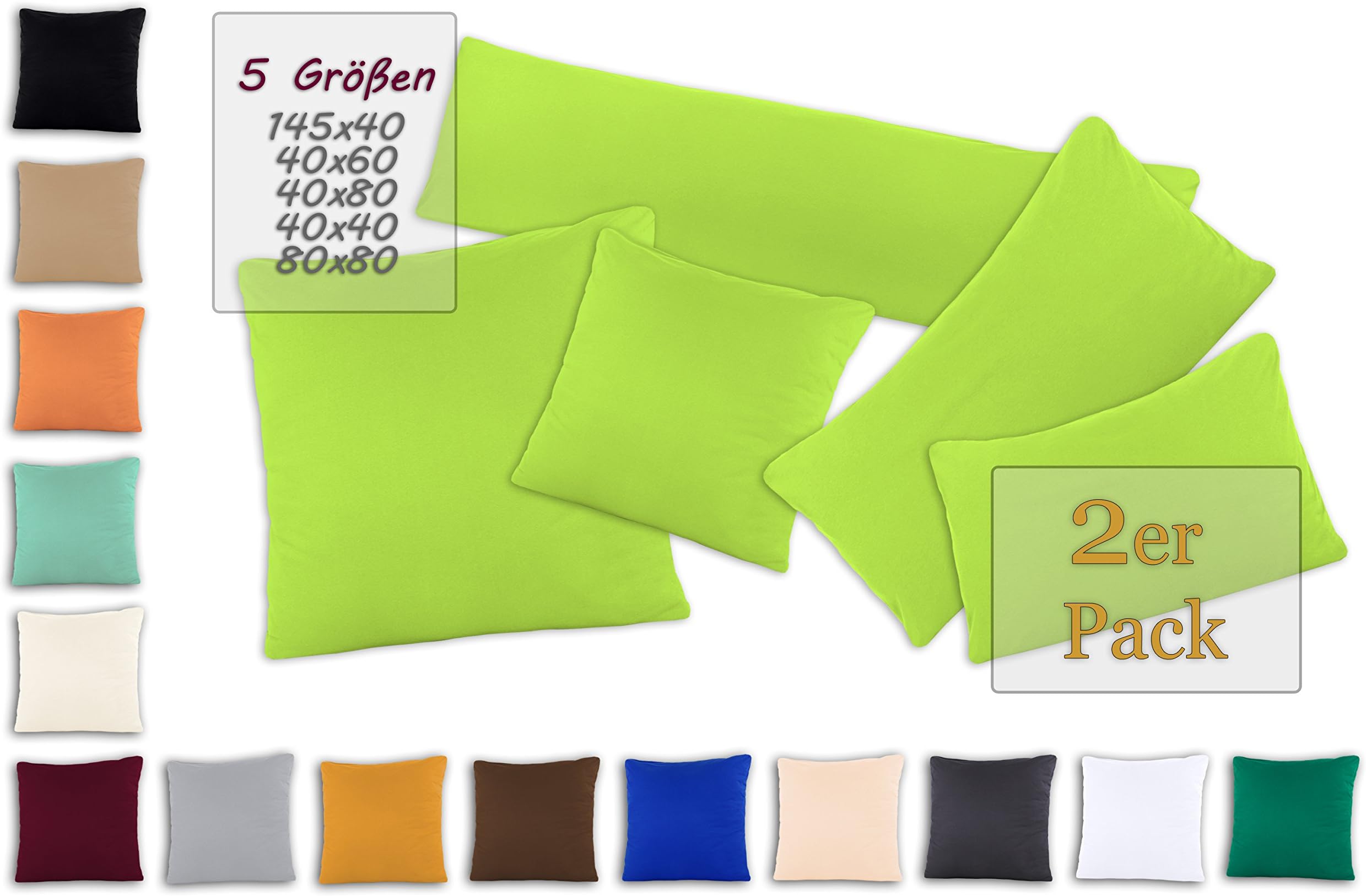 SHC Textilien Double pack Cushion covers Cushion cover Cushion outer with zip fastener, 100% cotton - 15 colours and 5 sizes 40x40 cm apple green/light green
