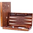 Syrace Wooden Inlaid Backgammon Set, Classic Strategy Board Game Case 15.7" Large Size, Backgammon with Checkers Pieces for Adults and for Children