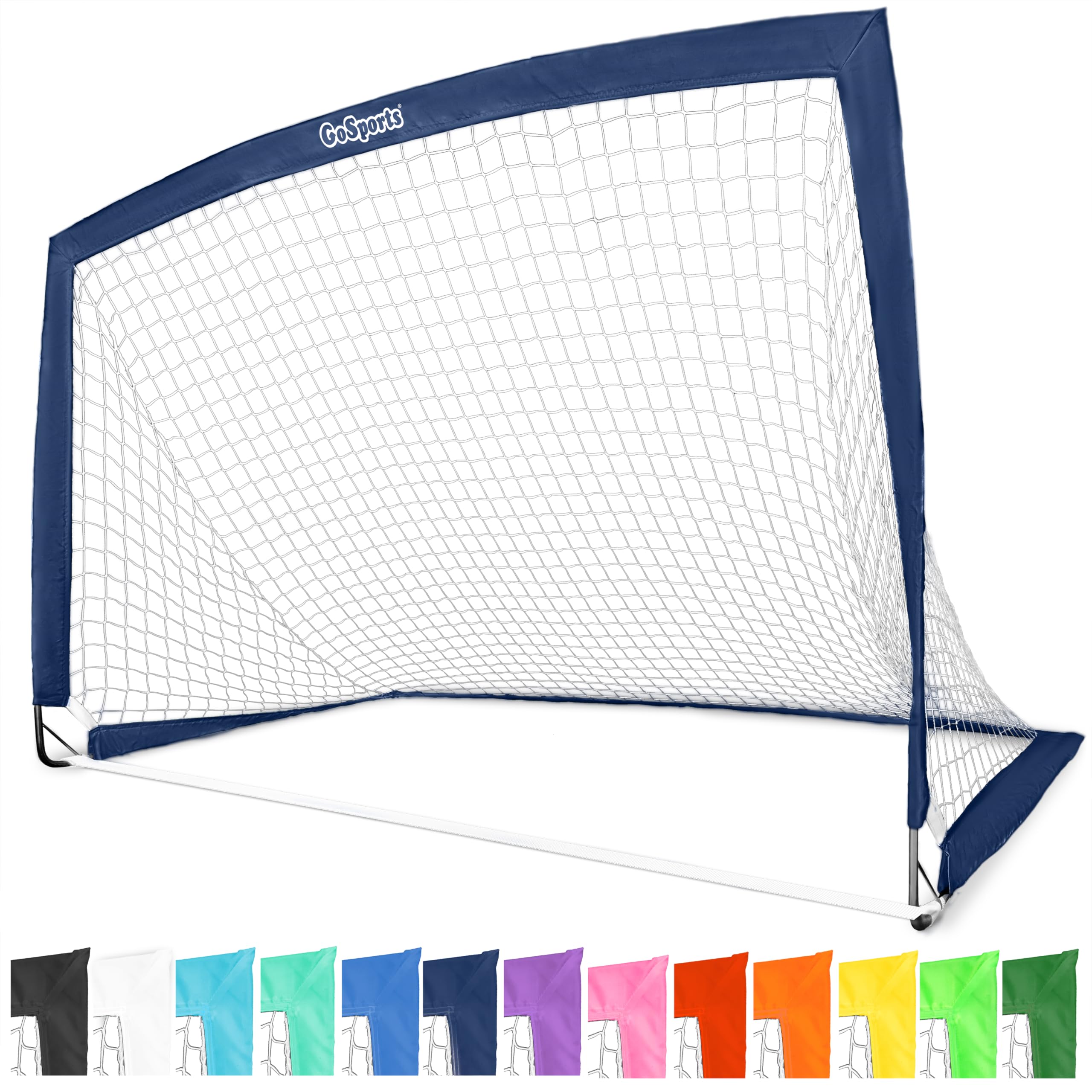 GoSports Team Tone 6 ft x 4 ft Portable Soccer Goal for Kids - Pop Up Net for Backyard - Navy Image
