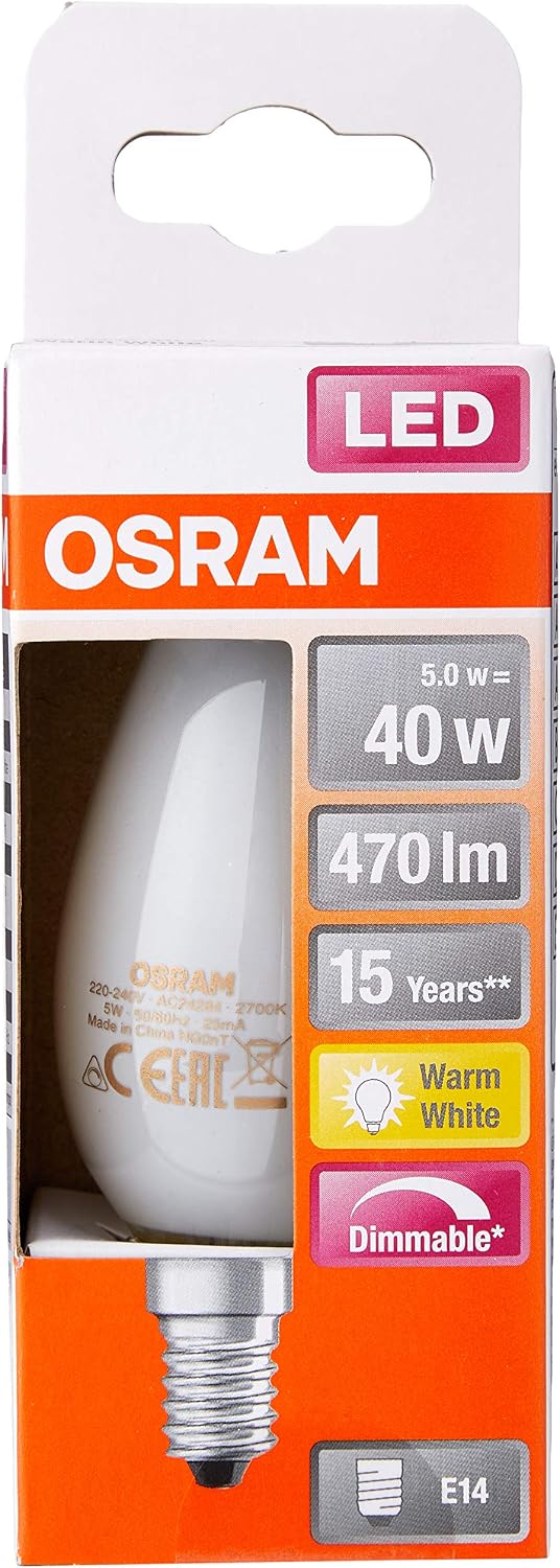 LEDVANCE OSRAM LED Lamps, Classic Bulb, dimmable, 5 W, Frosted, Set Of 10, Candle 40 W-Replacement E14 - Image 3