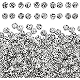PH PandaHall 200pcs 6mm Tibetan Spacer Beads 10 Styles Hollow Bead Round Alloy Spacer Beads Small Loose Bead for Necklaces Bracelets Earrings Jewelry Making, Silver