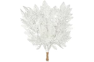 Sawowkuya 24 Pcs White Glitter Christmas Tree Picks Artificial Pine Needles Branches Xmas Floral Picks Sprays for Christmas Tree Decorations Home Wedding Office Decor