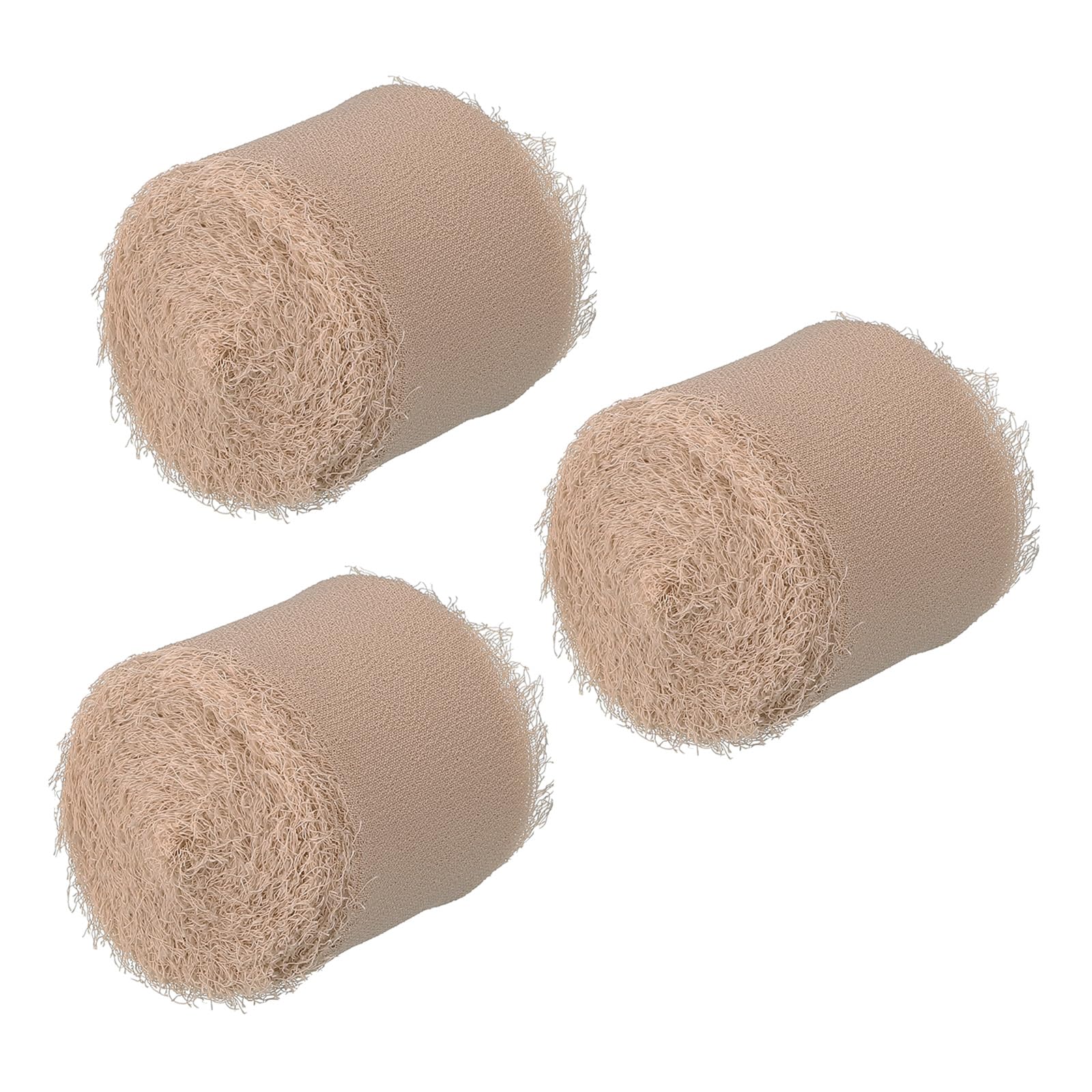 PATIKIL 1.5" x 5 Yard Fringe Chiffon Silk Ribbon, 3 Rolls Handmade Frayed Edges Ribbon Set for Flower Bouquet Wrap Gift Wrapping Wedding Invitations DIY Crafts, Champagne