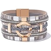 FANCY SHINY Boho Leather Wrap Bracelets Circle Square Bead Braided Handmade Stackable Bracelet Trendy Cuff Bangle for Women