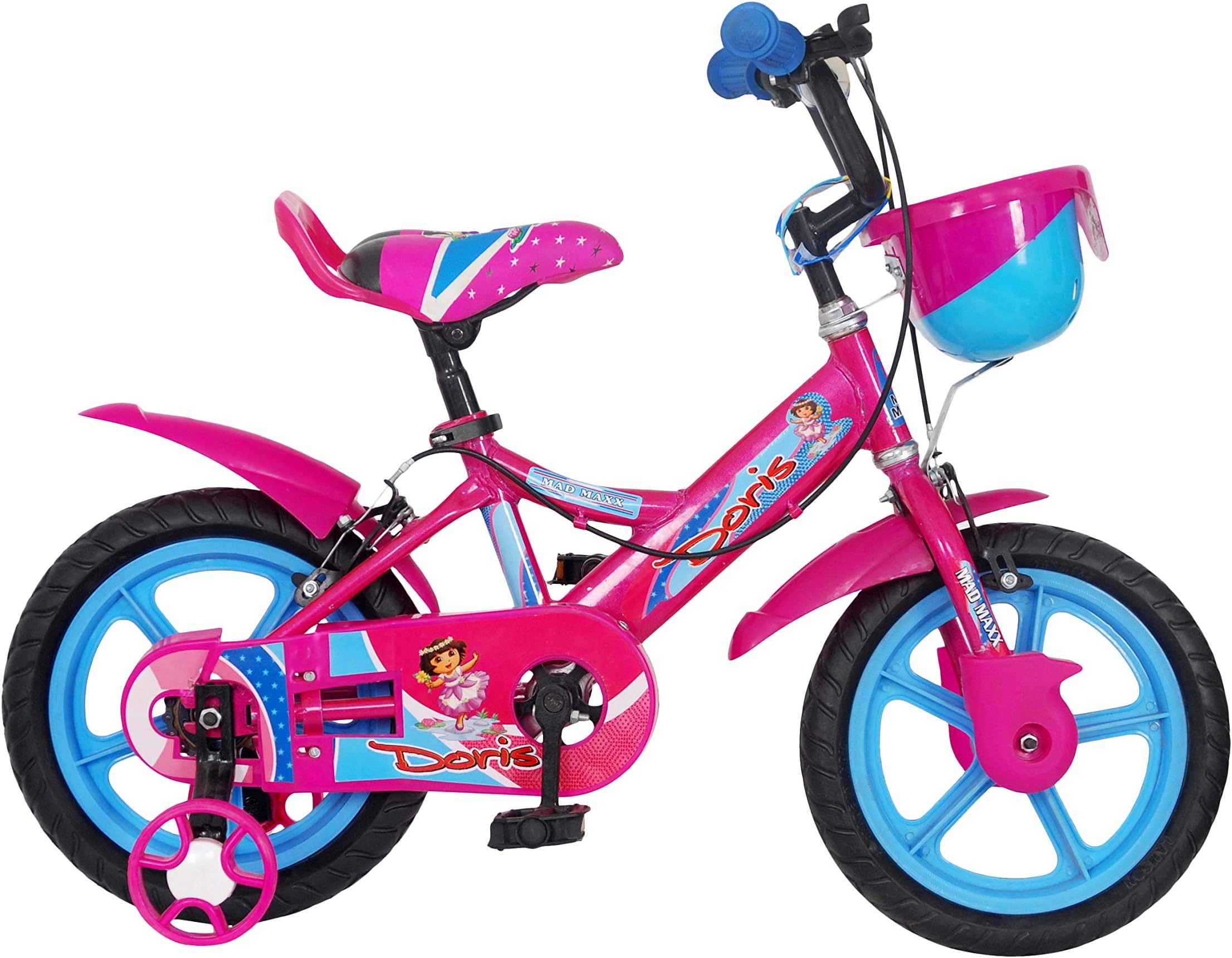 MAD MAXX BIKES Doris 14 Inch Single Speed Steel Road Cycle for Girls (3 to 5 Years) (Pink and Sky-Blue)
