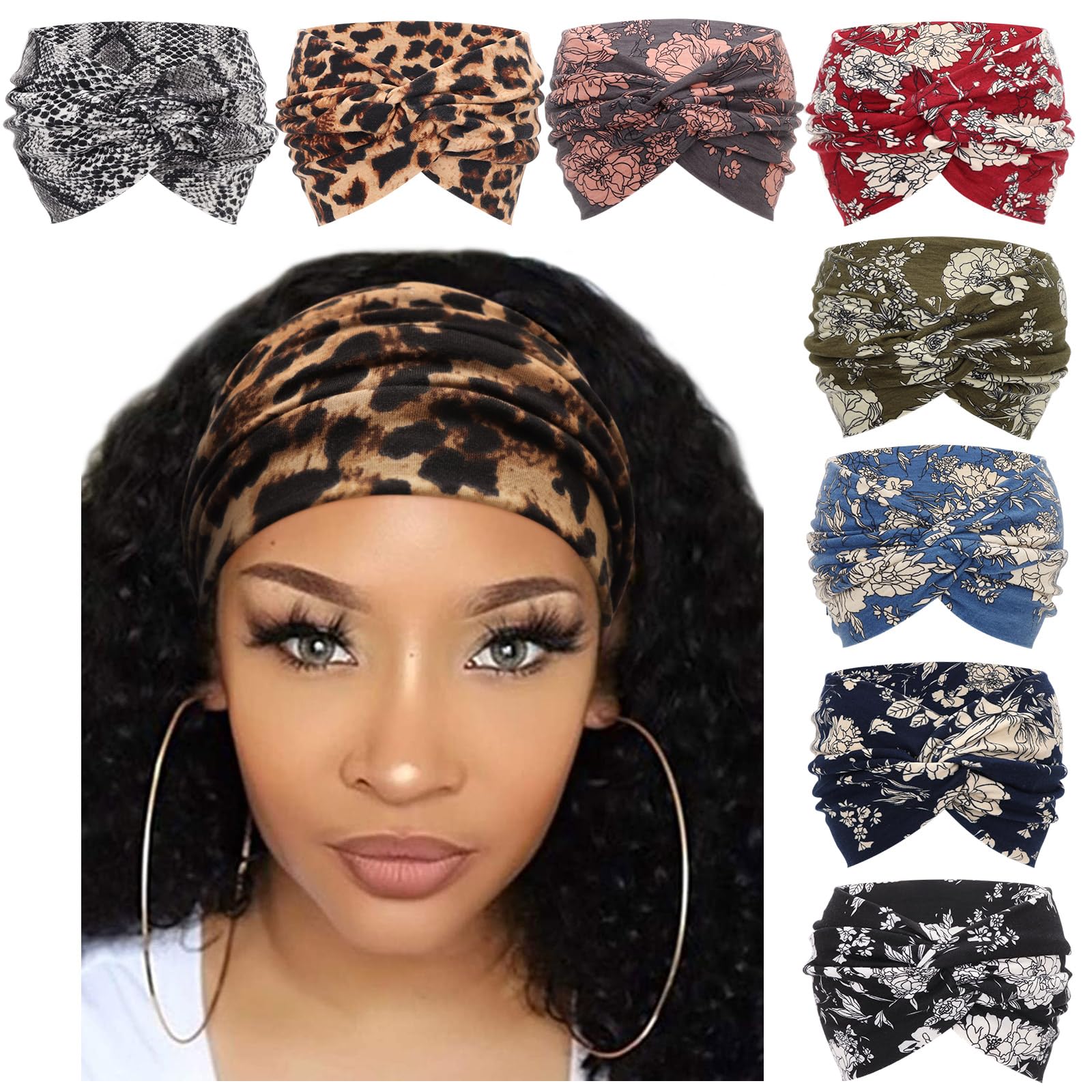 DRESHOW 8 Pack Turban Headbands for Women Wide Vintage Head Wraps Knotted Cute Hair Bands Accessories — image 1