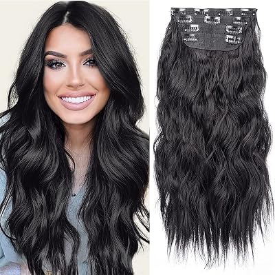 AliLeader Black Hair Extensions Clip in 20 Inches 4Pcs Synthetic Curly