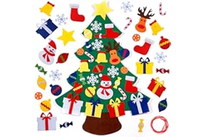 NEWBEA 3.2 Ft Felt Christmas Tree for Toddlers with 30 Detachable Christmas Ornaments, Xmas Gifts, Door Wall Hanging Decorations