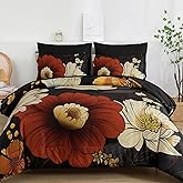 Xruibed Black Floral Comforter Set Queen Size 7 Pieces Bed in a Bag Flower Bedding Sets Lightweight Boho Bed Set with Sheet,Pillowcases&Shams for All Season