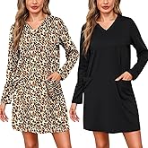 Marvmys Women Long Sleeve Nightgowns Comfy V Neck Nightshirts 2 Pack Sleep Shirts with Pockets Sleepwear S-3XL