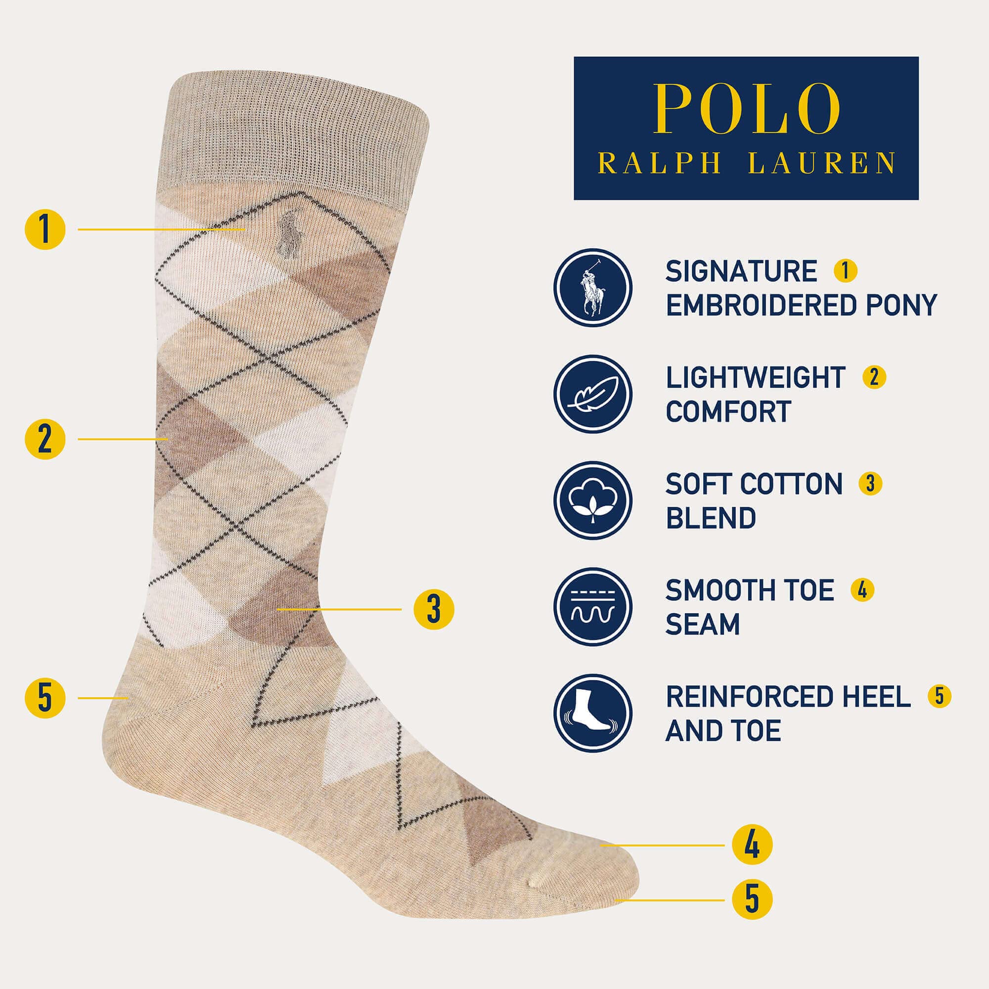 POLO RALPH LAUREN Men's Argyle Pattern Dress Crew Socks (3-Pack)