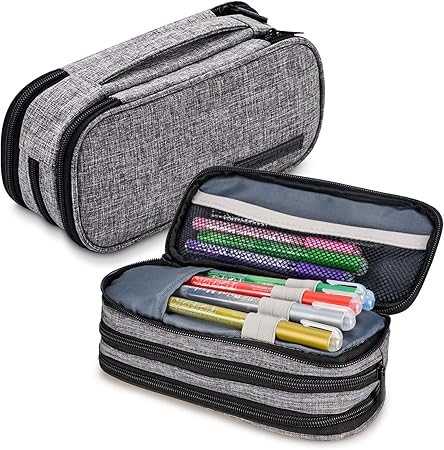 Amazon Olycism ペンケース 大容量 帆布 筆箱 多機能 ポーチ シンプル 機能的 男の子 女の子 子供 小学生 中学生 高校生 大学生 社会人用 Pencil Case グレー ペンケース 文房具 オフィス用品