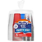 Hefty Party On Disposable Party Cups, Patriotic Color Pack, 76ct | American Themed Assortment, 16oz Red White and Blue and 18oz Festive Clear Cups, Great for Summer and July 4th Celebrations