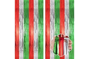 YUKL Red Green Silver Christmas Backdrop Curtains 2Pack Christmas Decorations Fringe Curtains Tinsel Backdrop Streamers Party Decorations for Christmas Party Decorations Indoor Outdoor Party Supplies