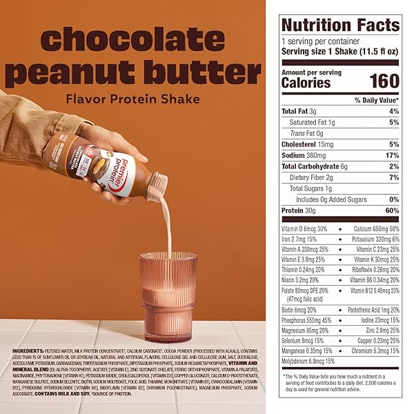 PREMIER PROTEIN SHAKE, CHOCOLATE PEANUT BUTTER, 30G PROTEIN, NO ADDED SUGAR, 24 VITAMINS & MINERALS TO SUPPORT IMMUNE HEALTH, 11.5 FL OZ, 12 PACK