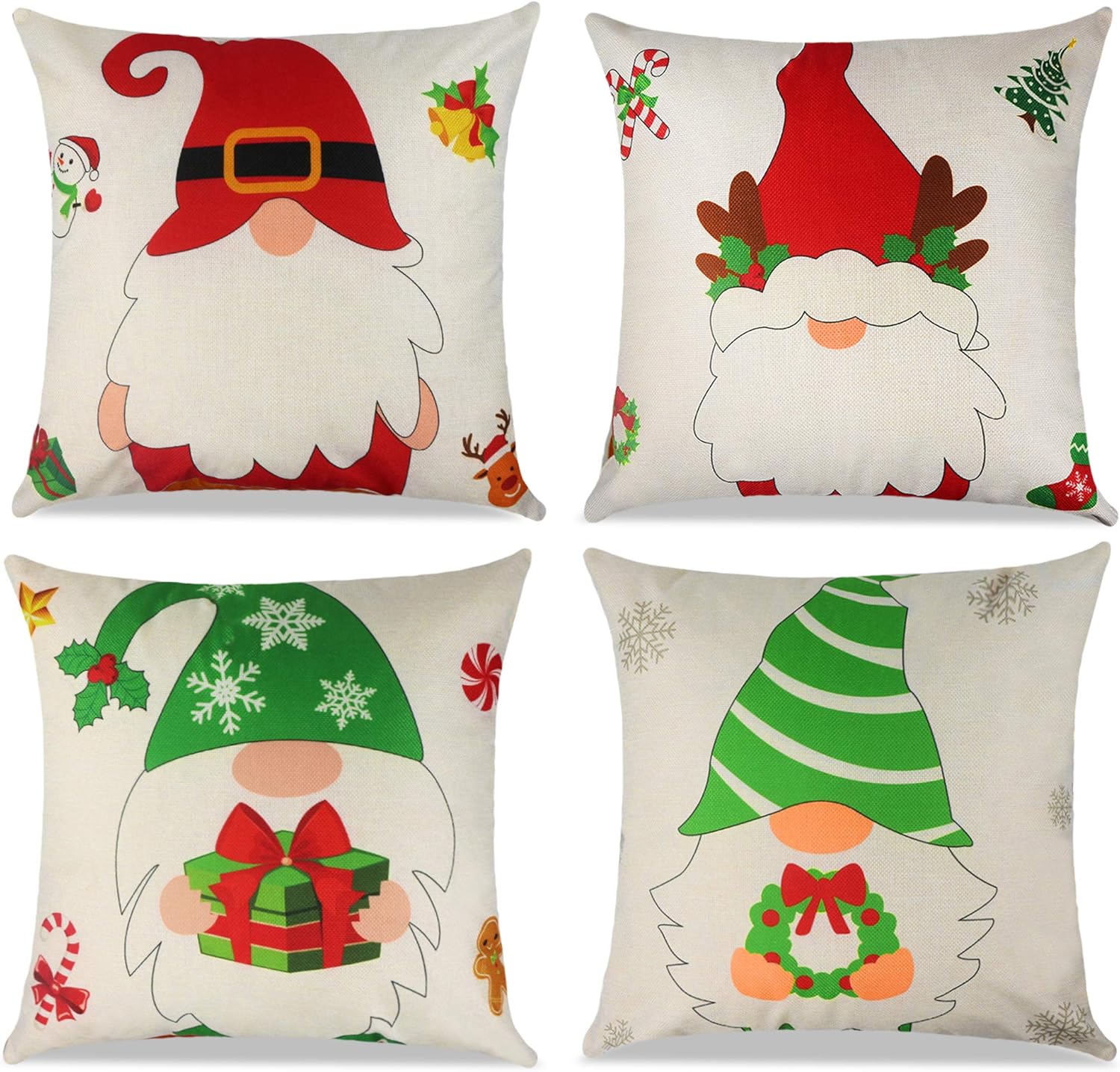 Tifeson Gnome Christmas Pillow Covers 18x18 inch Set of 4