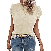 SHEWIN Womens Spring Tops for Women Casual Crewneck Short Sleeve Shirts Cap Sleeve Knit Sweater Vest Summer Tops