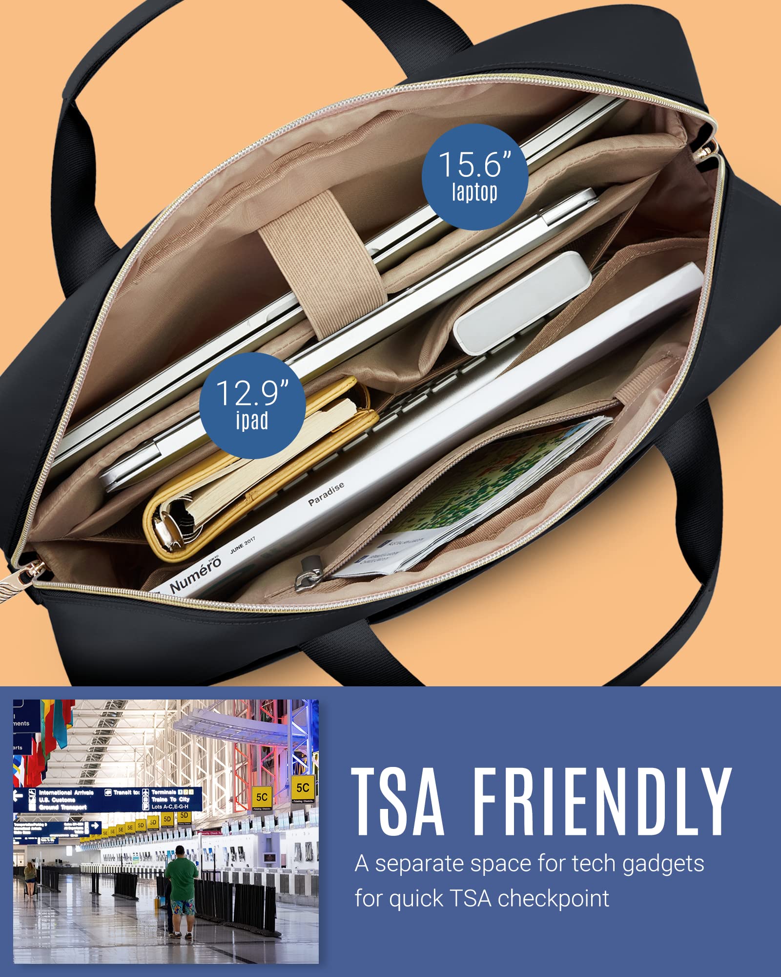 LIGHT FLIGHT 15.6/17.3 Inch Laptop Bag, Briefcase for Women, Large Laptop Case Computer Bag Office Travel Business, Nylon