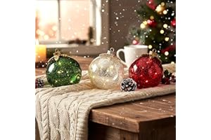 GENERIC Glass Tabletop Christmas Ornaments, Globe LED Lamp Battery Operated, Light up Orb Light, Crystal Ball Decor for Tabletop Xmas Home Party Centerpiece Mantel, Warm White Decorative Lamp (1 Set)