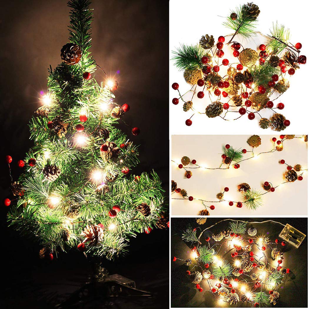 biuday Guirlande lumineuse de Noël, lumière de fée décorative de 20 LEDs arbre de Noël LED Pinecone pour la décoration de la maison de fête, batterie non incluse