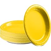 Amcrate Disposable Paper Plates Yellow, 7 Inch Paper Dessert Plates, Strong and Sturdy Disposable Plate for Party, Dinner, Holiday, Picnic, or Travel Party Plate, Pack of 50