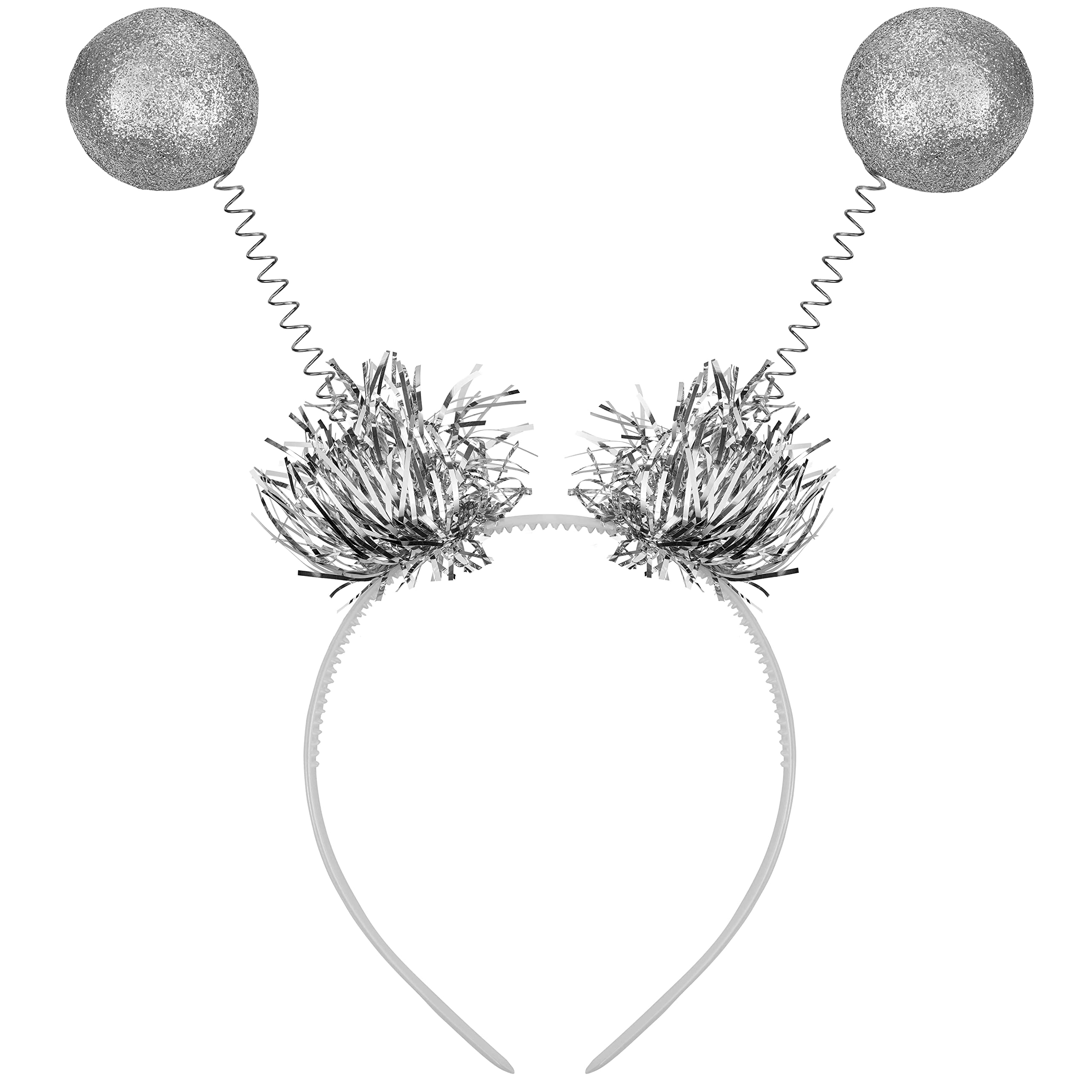 Balinco Alien Hairband Silver with 2 Round Balls & Glitter Effect | Headband | Disco Queen Headband | Hair Accessories | Headband | Headwear | Carnival Halloween Party Costume for Women & Men