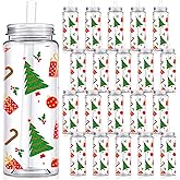LOYIM 24 Pcs Christmas Reusable Cups Bulk with Lids and Straws 14 oz, Plastic Mason Cups Holiday Party Tumblers for Hot Cocoa Coffee Tea, Xmas Beverage Tumbler for Adults Party Favors