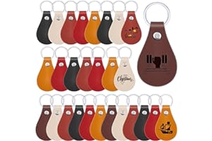 Taiyin 30 Pcs Leather Key Fob Kit for DIY Craft PU Blanks with Rivets and Key Ring for Laser Engraving Keychain (Multi Colors)