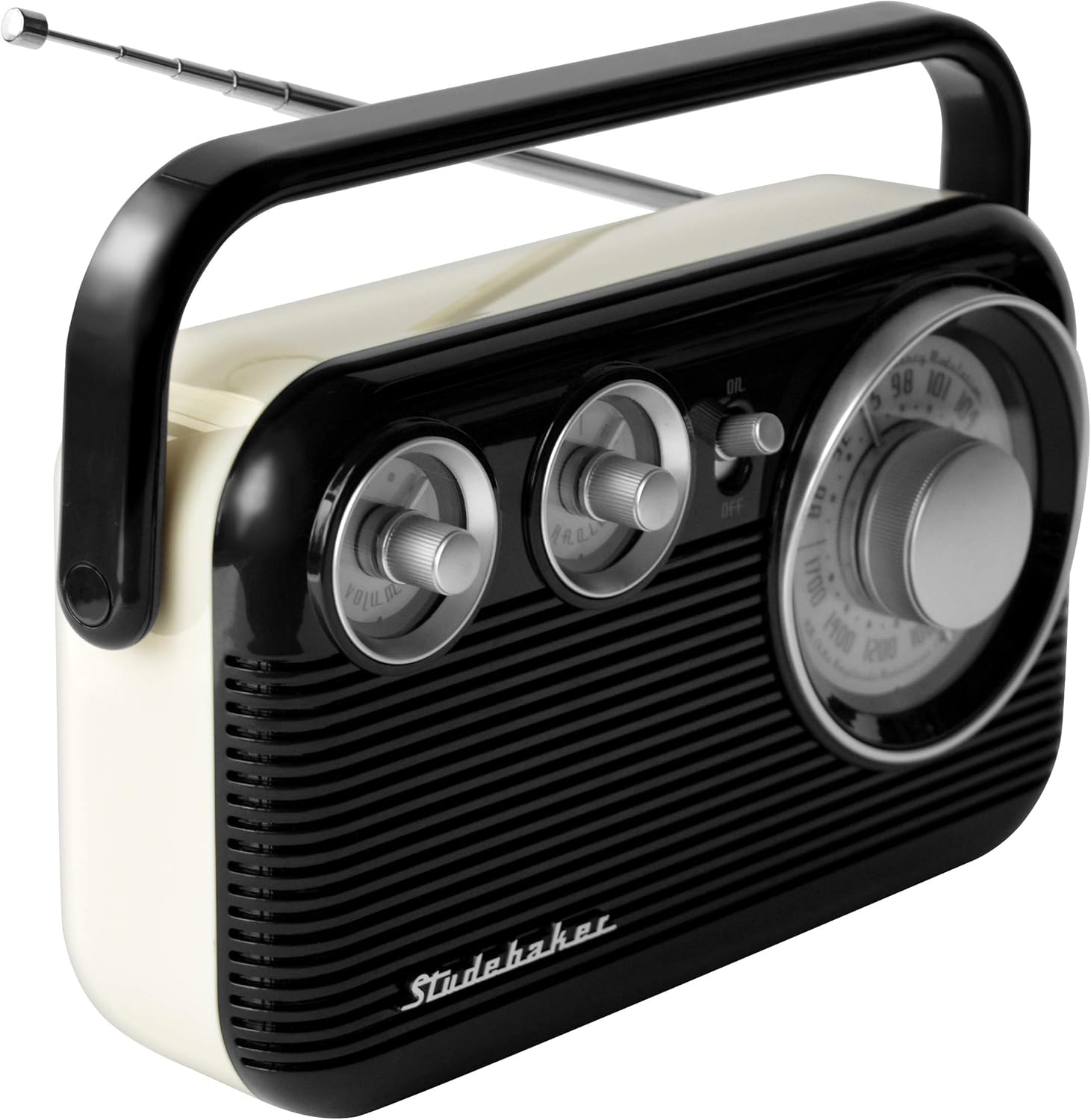 Studebaker SB2003 Retro Portable AM/FM Radio AC or Battery Operated (Black/Cream): Home Audio & Theater