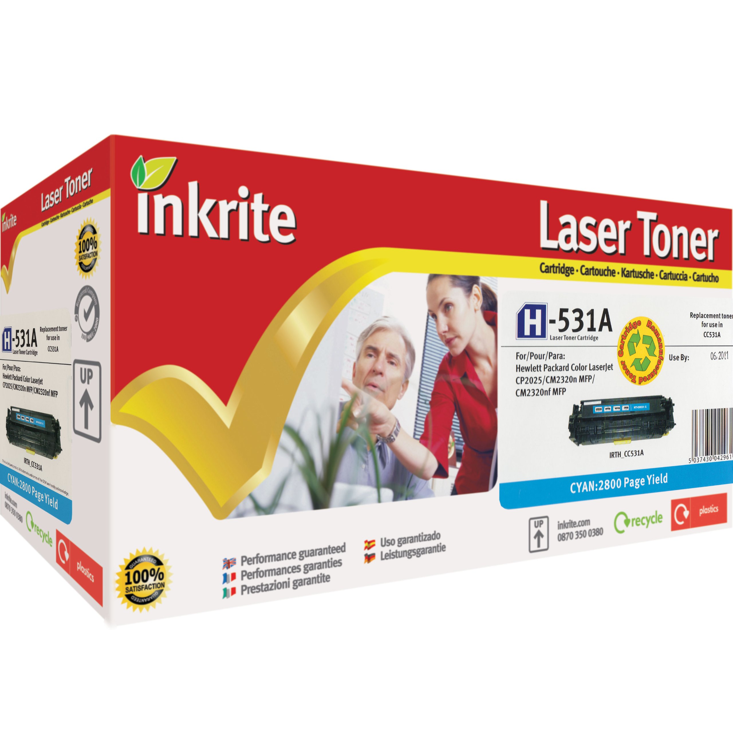 Inkrite Remanufactured Toner Cartridge Replacement for HP CC531A Cyan