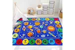 Capslpad ABC Alphabet Kids Rug Outer Space Educational Learning Area Rug 5'0" x 6'6" Non Slip Solar System Galaxy Planets Play Rug Carpet for Children