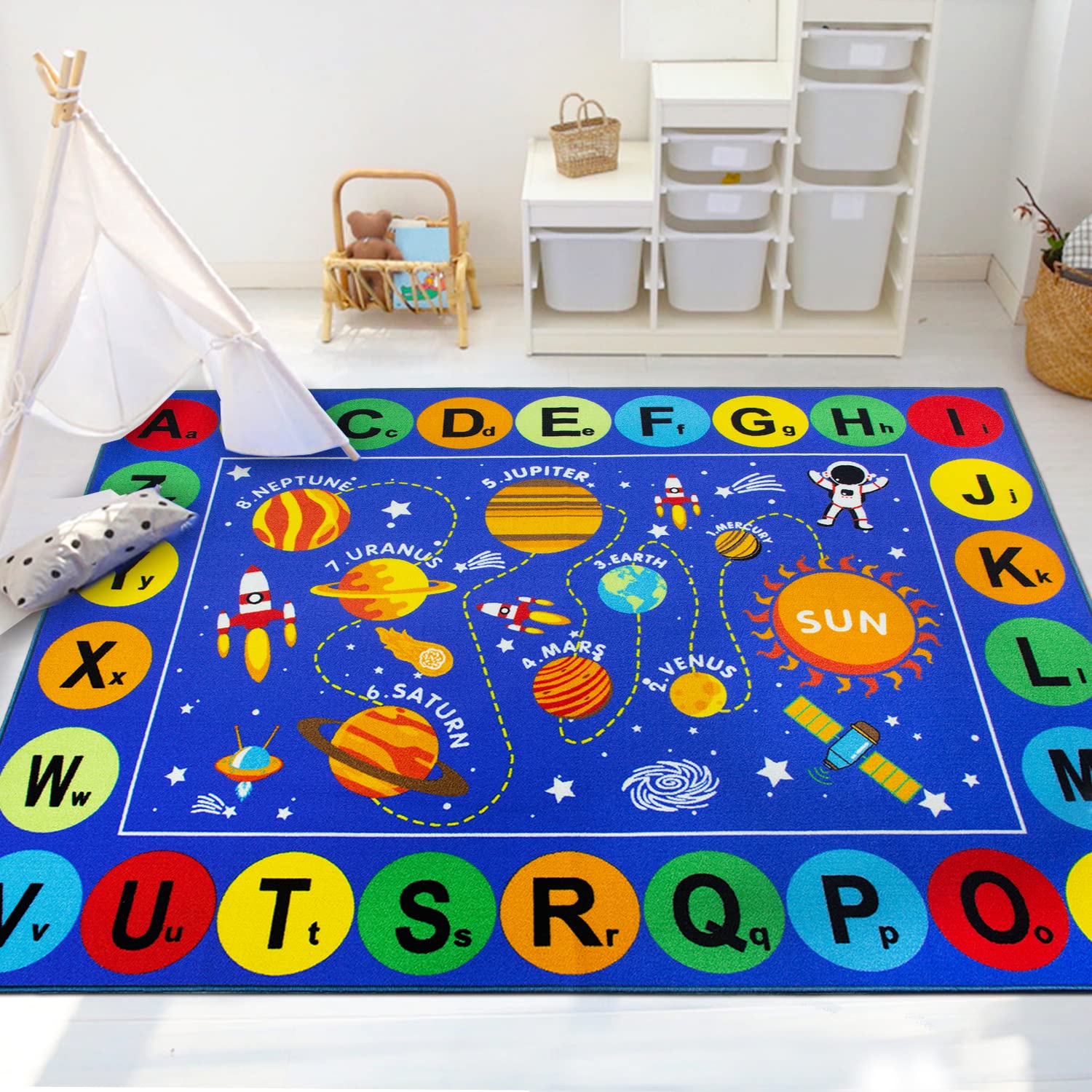Photo 1 of Capslpad ABC Alphabet Kids Rug Outer Space Educational Learning Area Rug 5'0" x 6'6" Non Slip Solar System Galaxy Planets Play Rug Carpet for Children