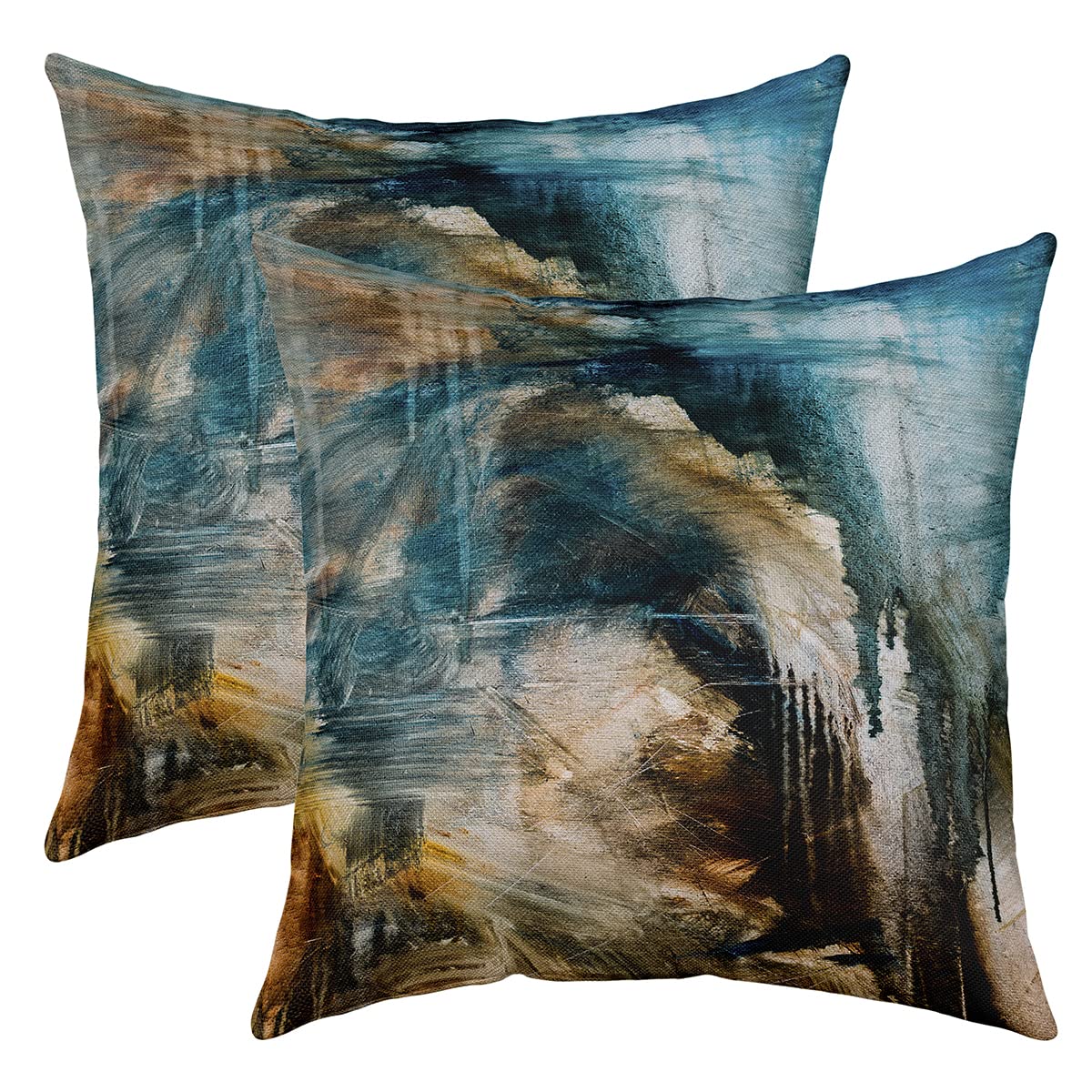 Messy Teal Black and Brown Throw Pillow Covers 20"x20" Set of 2 Soft Modern Abstract Pillow Cases Cushion Covers For Living Room Bedroom Abstract Art Decorative Throw Pillowcases for Sofa Chair