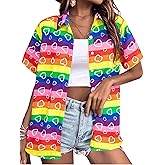 Pride Outfits for Women LGBT Shirts - Rainbow Graphic Tees Inspirational V Neck T-Shirt Short Sleeve Button up Tops