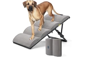 Veehoo Dog Ramp for Bed Couch Height Adjustable from 12" to 20", Foldable Stairs for Dogs to Get on Bed 17" Extra Wide, Portable Pet Doggie Steps Indoor with Non Slip Pad, Support up to 150 lbs