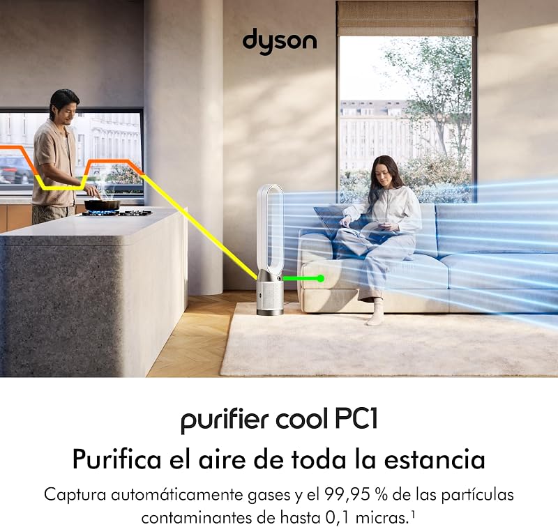 Purifier Cool™ PC1 Ventilador de Torre y Purificador de Aire, Filtro HEPA H13, Refrigeración Potente, Control por App y Mando, Sin Aspas, Oscilación 350°, Blanco
